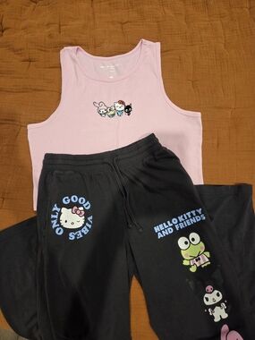 Hello Kitty Kids Pajama Set - Pink Tank & Black Jogger Pants